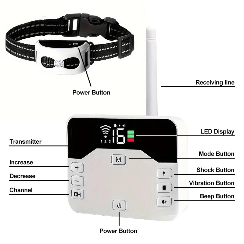 2-in-1 Wireless Fence & Training Collar for Dogs – Waterproof, Rechargeable, 300m Range