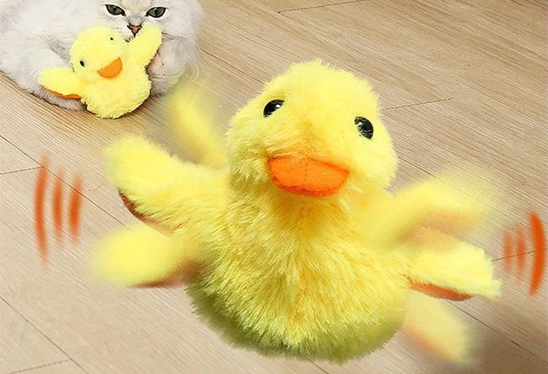 interactive cat toy, flapping duck toy, feline entertainment, electric bird toy, rechargeable cat toy, plush cat toy, vibrating cat toy, chirping cat toy, duck toy, pet toy, pet supplies, engaging cat plaything, electric pet accessory, soft plush duck, battery-operated bird, animated pet entertainment, interactive feline enjoyment, chirp sound toy, durable cat supplies, cute animal design