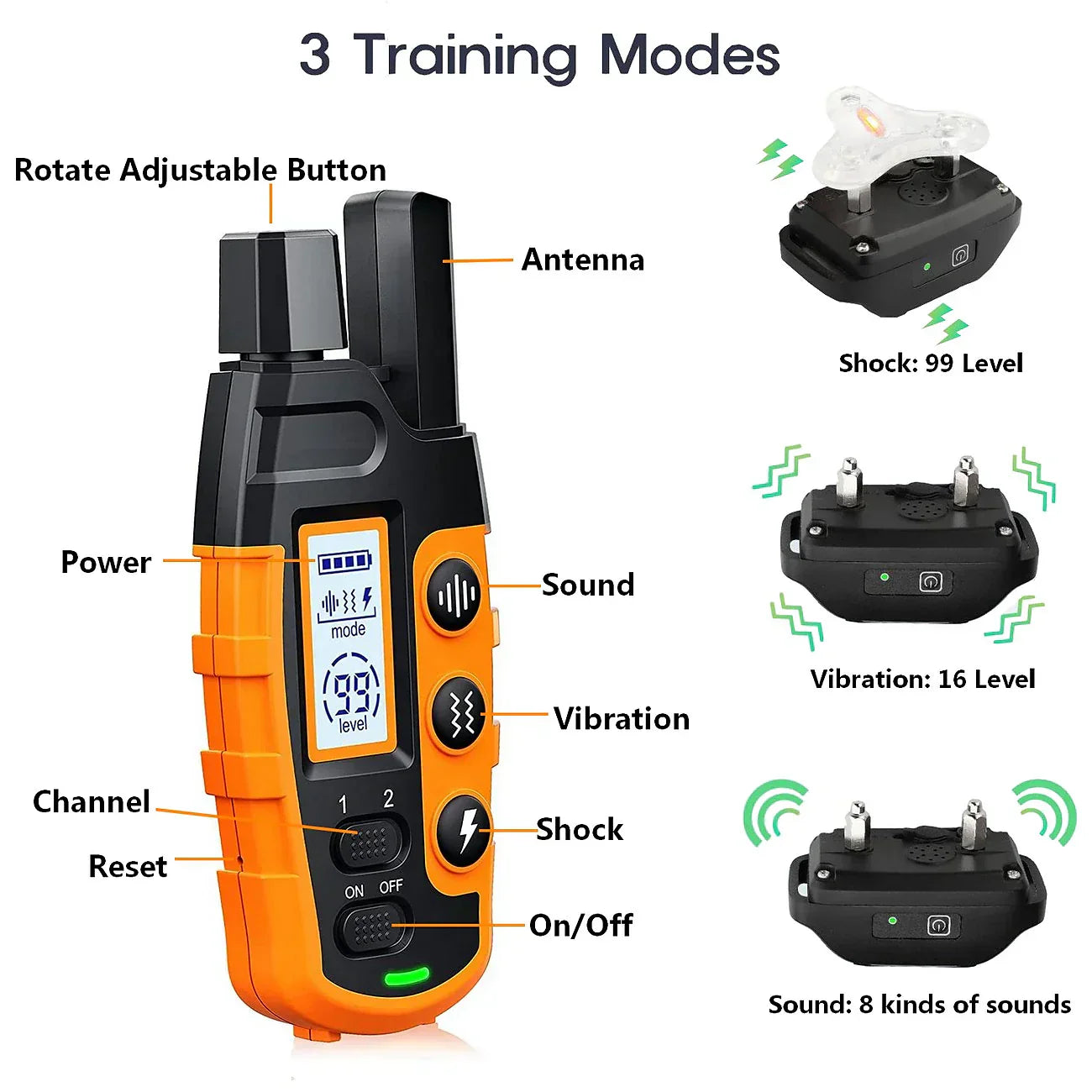 1000m Dog Training Collar with Remote - Waterproof, Rechargeable E-Collar for All Dog Sizes