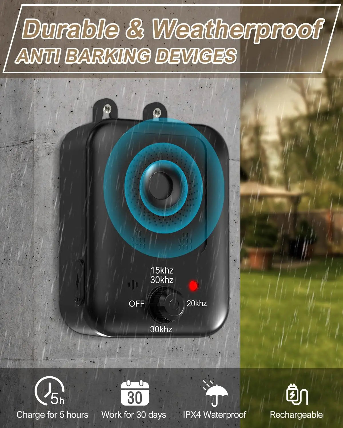 Automatic Anti-Bark Device for Dog Bark Control, Rechargeable Ultrasonic Deterrent for Dogs, Indoor and Outdoor