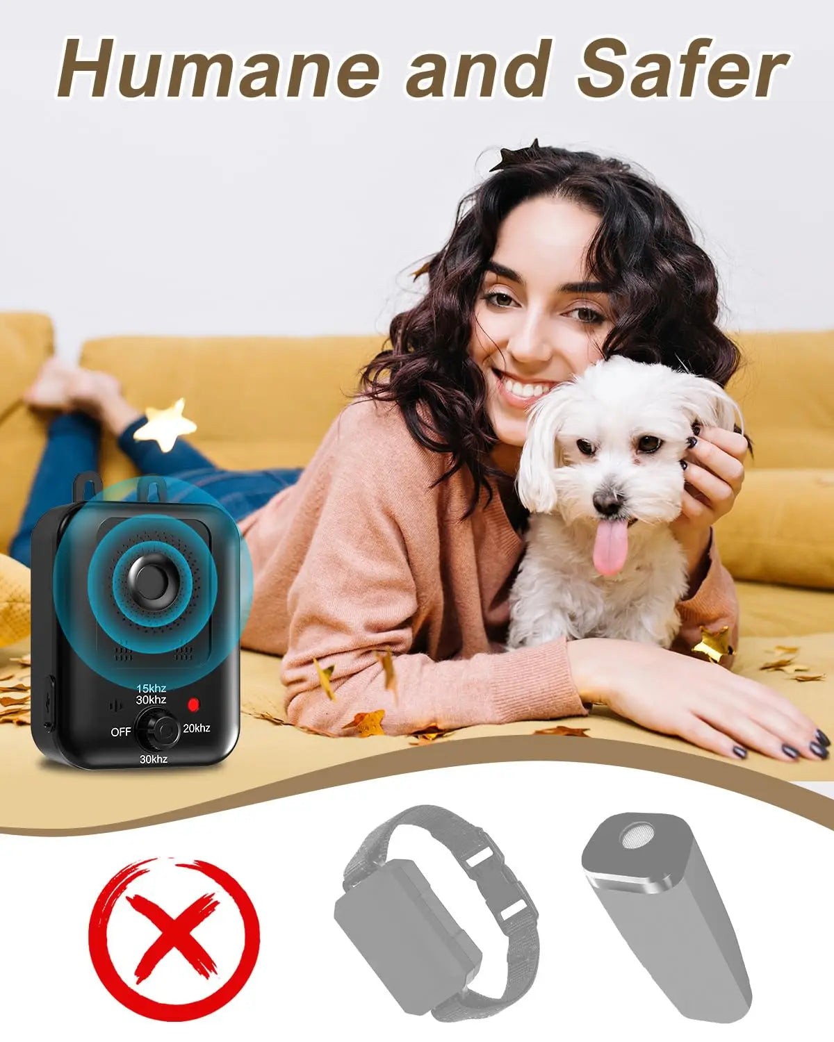 Automatic Anti-Bark Device for Dog Bark Control, Rechargeable Ultrasonic Deterrent for Dogs, Indoor and Outdoor