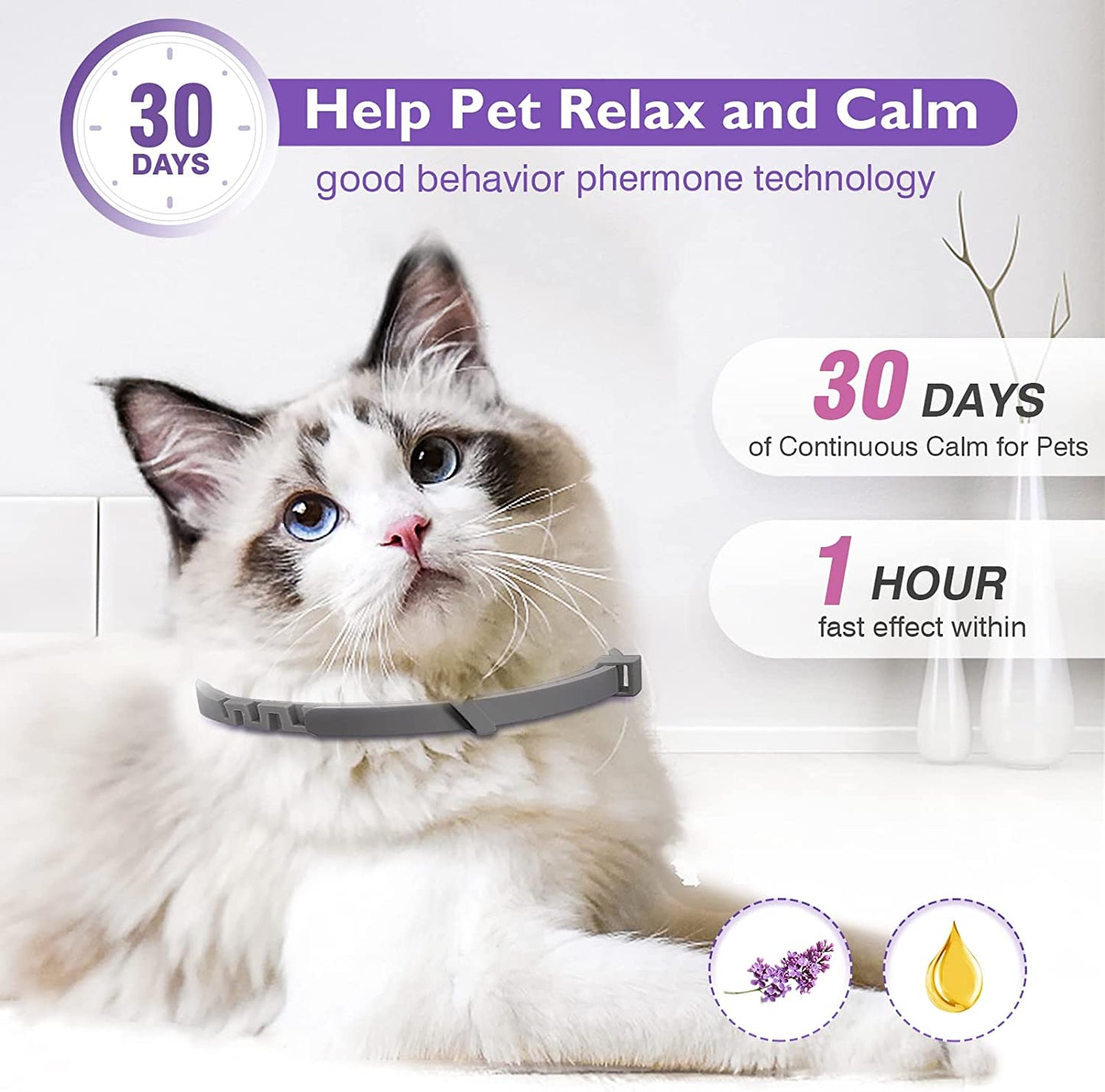 Behavior and Calming Collar for Cats 4pcs- 38cm