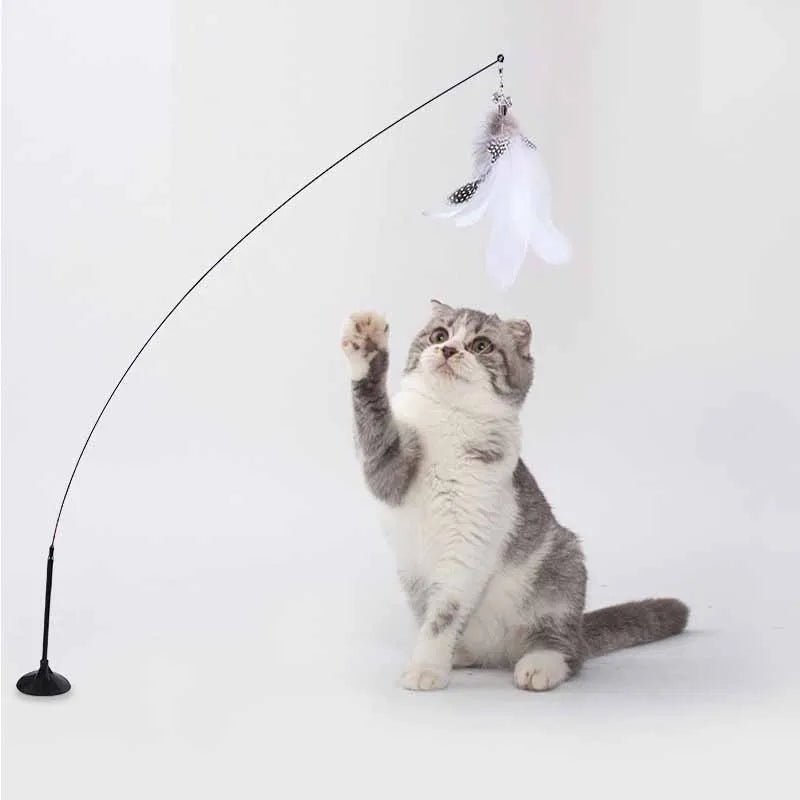 Recreational Cats Teaser Feather Stick Toy with Suction Cup
