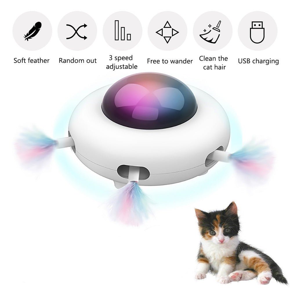 Indoor Rotating Feather Automatic Cat Toy with Smart Auto Shut-Off, Random Movement, and USB Charging