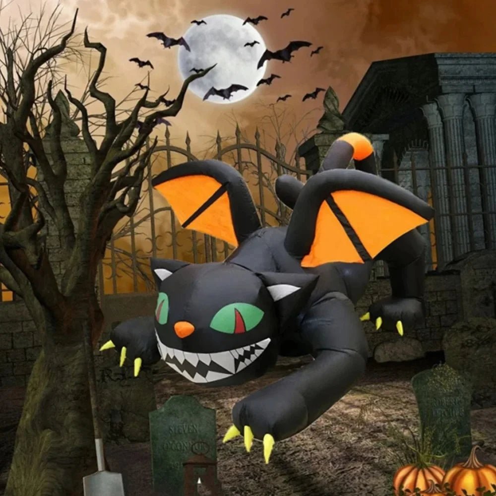 Inflatable Black Cat with Shaking Head & LED Lights – Spooky Halloween Yard Decoration