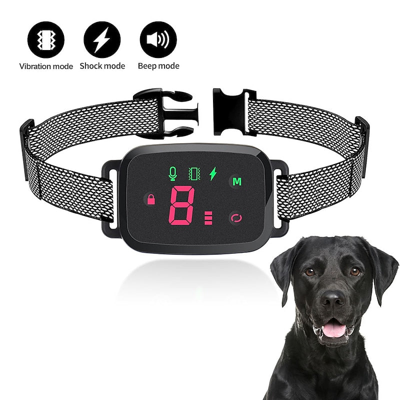 anti bark collar, dog training collar, dog shock collar, vibration training collar, waterproof dog collar, electronic dog collar, adjustable dog collar, pet training collar, behavior correction collar