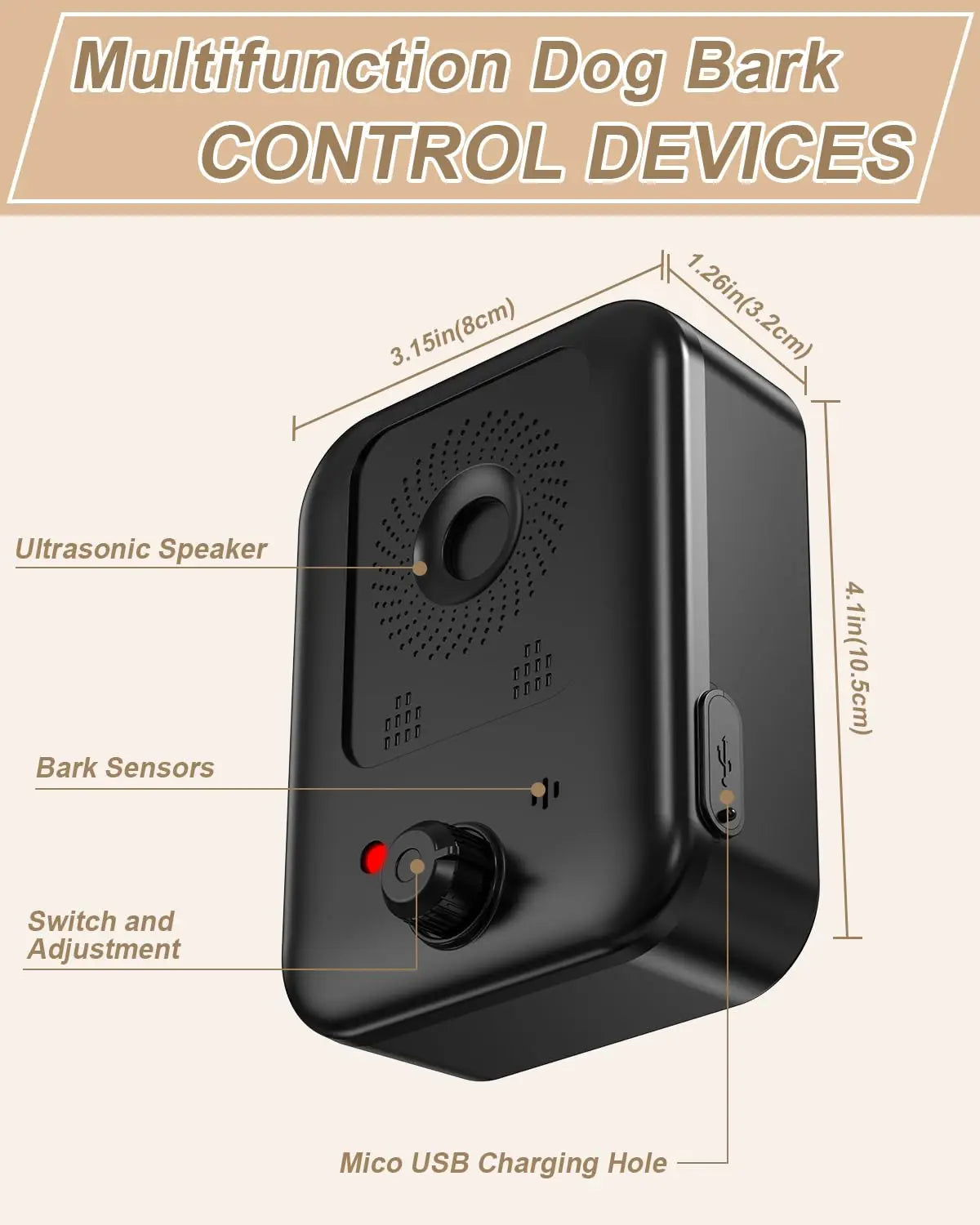 Automatic Anti-Bark Device for Dog Bark Control, Rechargeable Ultrasonic Deterrent for Dogs, Indoor and Outdoor