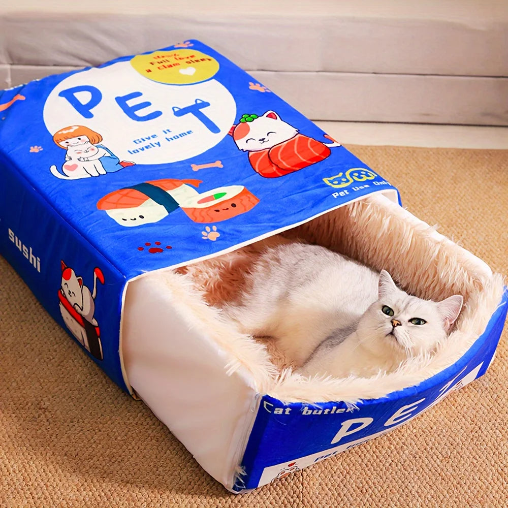 Cozy Nest Bed Box Style – Soft Zippered Plush House for Large Cats & Small Dogs